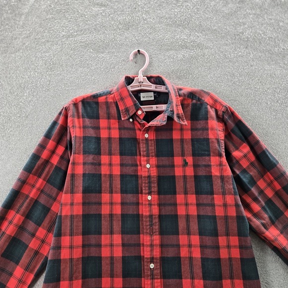 Ralph Lauren Men Button Up Shirt L Red Embroidered Buffalo Plaid Flannel - Picture 3 of 7